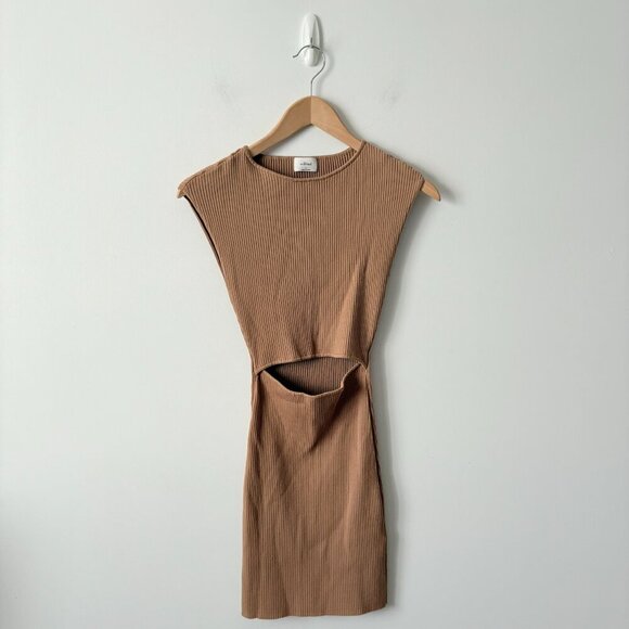 Aritzia Wilfred Free Cut-Out Knit Mini Dress Tan Light Brown Size Small - Picture 4 of 7